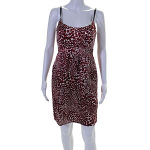 Cynthia Cynthia Steffe Womens Silk Heart Print Scoop Neck Shift Dress Red Size 4